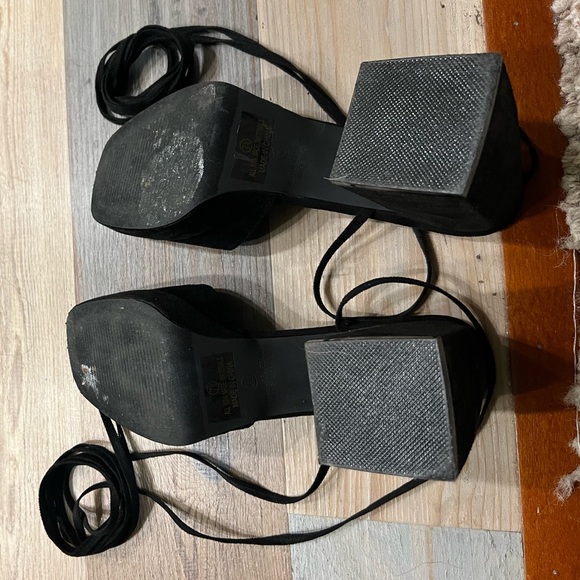 Lulus Fiyaa Black Suede Lace-Up Chunky High Heel Sandals - Picture 11 of 12